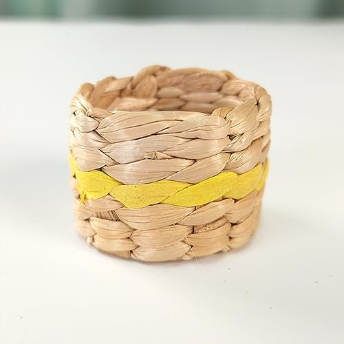 Napkin Rings 12 Pieces Of Straw Napkin Buckle Straw Hand-Woven Napkin Ring Yellow