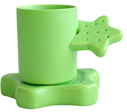 CAPIJIONG 345ml Nordic Style Star Keramik Becher Teller Set Mit Mikrowelle Für Frühstück Nette Milch Kaffeetasse für Büro Zuhause-grün