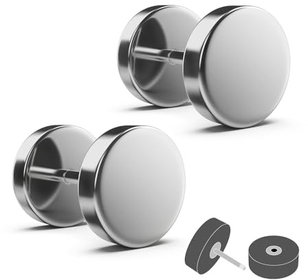 Treuheld® Silbernes Fake Plug Set (2 Stück) | Elegante Ohrstecker zum Schrauben | Titan - 5 Größen - Silberfarben | Raffinierte Ohrstecker Paar | Damen & Herren