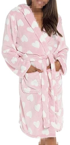 A2Z Luxuriöser Damen-Bademantel mit Herzprägung, Fleece, mit Kapuze, Winter, gemütlich, Wickelmantel, weich, warm, Loungewear für Damen, rose, 12-14