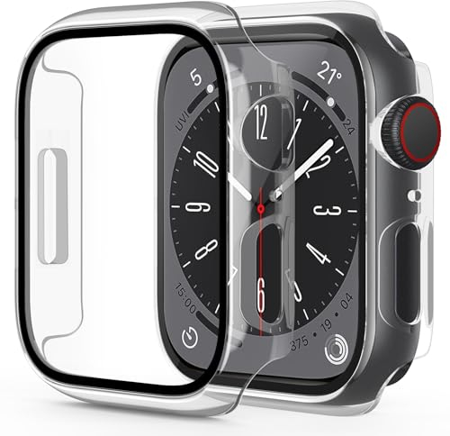 OMOTON für Apple Watch Series 9/8/7 41mm Schutzhülle, Kompatibel mit Apple Watch Series 9/8/7 41mm Glas Displayschutz, Einfache Installation, Anti- Kratzer, Bläschenfrei, 2 Stück, Transparent