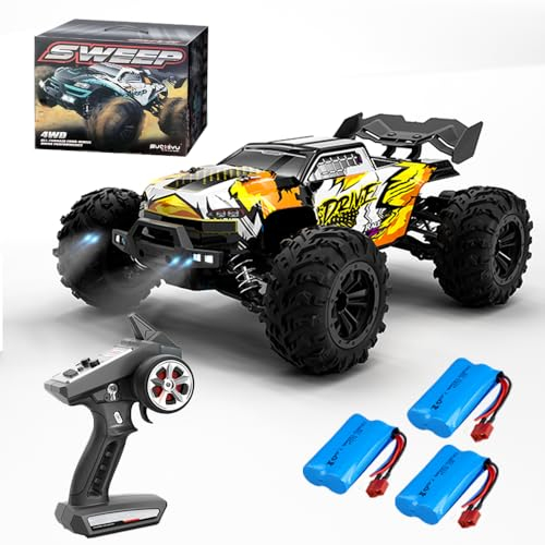 X-Verse 16102PRO Ferngesteuertes Auto mit Bürstenloser Motor, 1:16 4WD RC Auto Geländewagen Offroad, 70KM/H Offroad Drift Auto Spielzeugauto, Geschenk für Erwachsene,3 Batterien(Gelb)