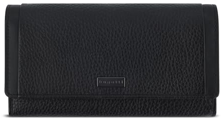 bugatti Sina Lange Damenbörse aus echtem Leder, Geldbörse mit Überschlag Frauen, schwarz