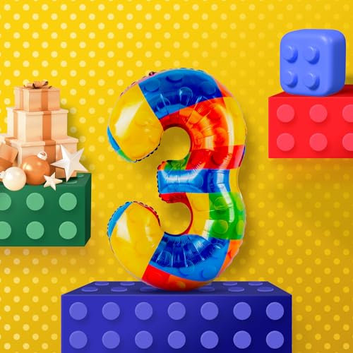 Ballon Baustein Geburtstag zahlen luftballon 3 jahre Folienballon Kindergeburtstag Deko Grün-Mädchen Junge 3 jahr 40 - 101cm Folienballon 3 jahre Geburtstags deko-fliegt mit Helium