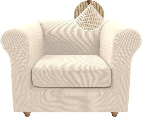 LINGKY Stretch Chesterfield Sofa Überzug 1 Sitzer, Elastischer Sofabezug Mit Separaten Sofa Sitzkissenbezug, Elasthan Couch Überzug, Sofaschutz Katze Sofaüberwurf (Natürlich,1 Sitzer)