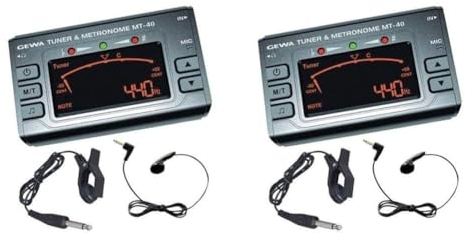 GEWA Stimmgerät/Metronom MT-40, chromatisch für Gitarre, Bass, Violine, Ukulele inkl. In-Ear-Kopfhörer (Packung mit 2)