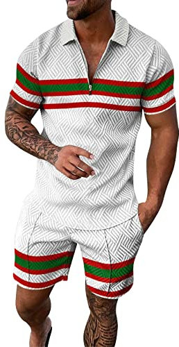Generisch Jogginganzug Herren Sommer 2-Teiliges Sport Outfit Sportanzug Kurzarm Herren Set Freizeitanzug T-Shirt + Shorts Herren Outfit Komplett Set Activewear FüR Herren 5Xl