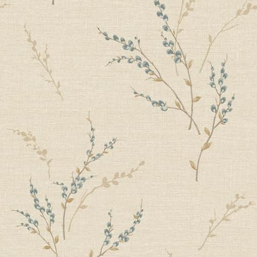 Belgravia Carmella Floral Wallpaper - Embossed Textured Heavyweight Vinyl for Living Room, Bedroom, Hallway - Decorative Luxury - Cream/Blue