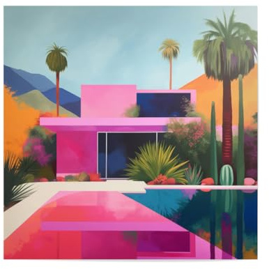 artboxONE Poster 30x30 cm Natur Palm Springs Paradise - Bild Palm Springs Bungalow Haus kalifornien
