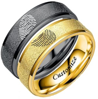 Anpassen Matt Herz Fingerabdruck Ring Text Graviert für Paar Beste Freunde Matt Paar Schmuck Geburtstag Abschlussgeschenk Ringbänder Titan Stahl 6mm