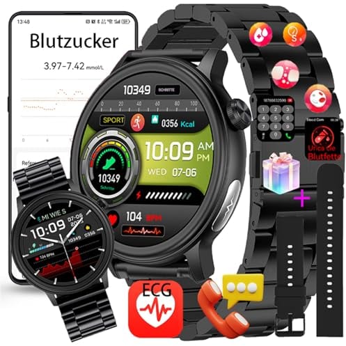 Fohatu 𝐛𝐥𝐮𝐭𝐳𝐮𝐜𝐤𝐞𝐫 Smartwatch 𝐛𝐥𝐮𝐭𝐳𝐮𝐜𝐤𝐞𝐫𝐦𝐞𝐬𝐬𝐮𝐧𝐠 EKG 𝐃𝐢𝐚𝐛𝐞𝐭𝐞𝐬 Smartwatch Mit Bluetooth-Anrufe,Fitness Tracker Mit Blutfette Harnsäure Blutdruck