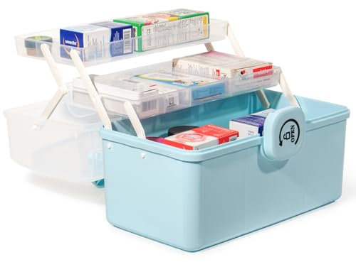 GREELUE Hausapotheke Box, Haarschmuck Mädchen Aufbewahrung, Aufbewahrungsbox Groß für Schmuck, Arzneimittel, Kosmetik (Blau)