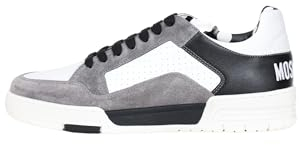MOSCHINO Weiße Herren-Sneaker mit grauen und schwarzen Einsätzen und Logo, mehrfarbig, 42 EU