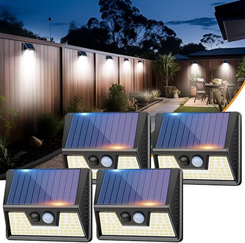 vighep Solarlampen für Außen mit Bewegungsmelder, 4 Stücke 3 Modi LED Superhelle Solarleuchten, IP65 Wasserdichte Solar Wandleuchte Aussen für Garten Hof Wand Stufen Deck Haustüren Garage