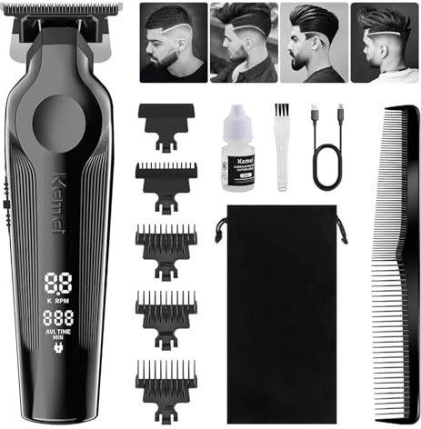 KEMEI 264 Hair Clippers for Men Professional, Cordless T Blade Zero Gap Trimmer, Rechargeable Clippers for Men Haircut, Mens Beard Trimmer with LED Display (Black)
