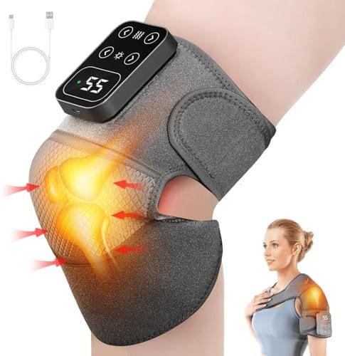 Heated Knee Massager, Cordless Heated Knee Support Wrap with Massage & Vibration, 5 Heating Modes, Rechargeable Knee Brace Warmer for Knee Elbow Shoulder Relax, Muscle Strain Joint Stiff Pain Relief