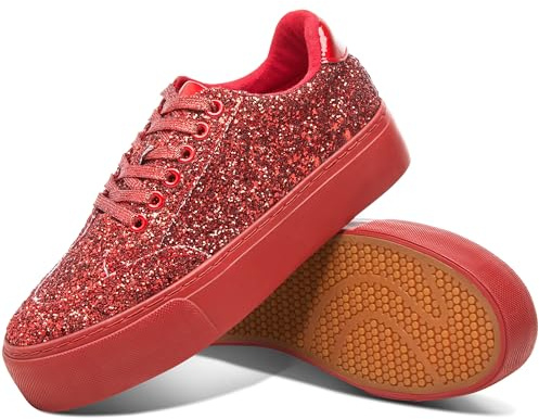 Jeekopeg Glitzer-Plateau-Sneaker für Damen, lässige Pailletten, glitzernde Schuhe, glitzernde dicke Sohle, Wanderschuhe, glänzende Pailletten, Hochzeits-Sneaker für Damen