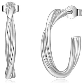 Lydreewam Silber 925 Twisted Hypoallergene Creolen für Damen - Halbe Ohrringe 20mm