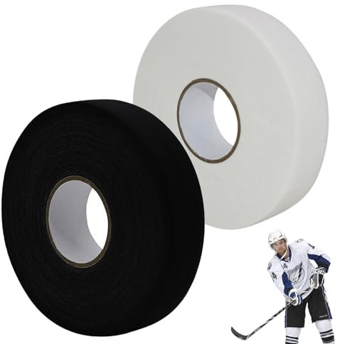 Pizsieat 2 Rollen Hockey Tape 25m x 25mm Eishockey Tape Rutschfestes Eishockey Schläger Tape, Selbstklebendes Schlägertape Hockey Grip Tape für Eishockeyschläger Tennisschläger Badminton Schwarz Weiß