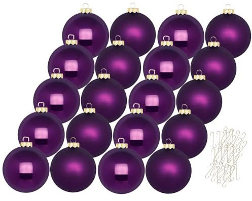 Inge Glas Weihnachtskugeln mit Haken | Schöne Christbaumkugeln aus Glas | Set 20 Kugeln und 40 Aufhänger | Christbaumschmuck Weihnachtsbaumkugeln (Purple Symphony)