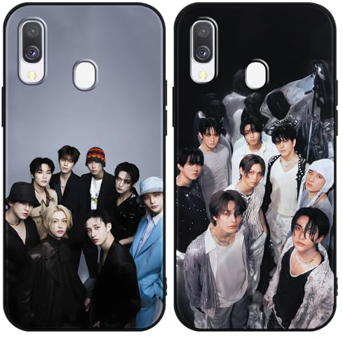 nurkorki 2 Stück Schwarz Handyhülle für Samsung Galaxy A40 Hülle 5,9,Kpop Stray Kids Skzoo Muster Design Aesthetic Schutzhülle für Mädchen Frauen Skz Fans Cover,Silikon TPU Stoßfest Case,Cartoon