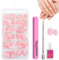 Press On Nails Short 120pcs - French Tip False Nails Oval Almond Acrylic Fake Nails with Glue - White Pink Full Cover Stick On for Women Girls DIY Manicure Kit