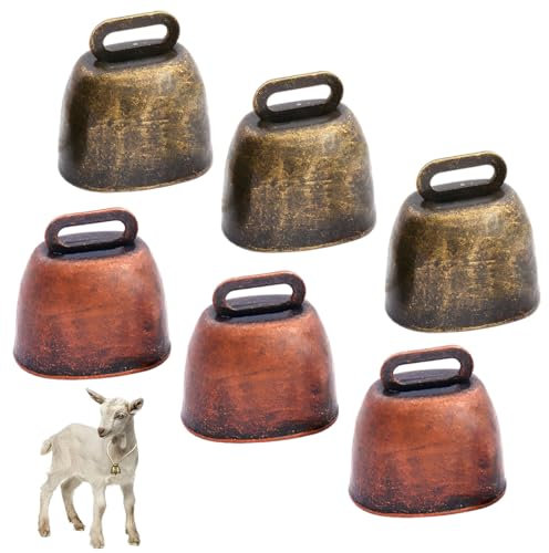 XOXVURI 6 Pezzi Campanaccio Mucca Antique Metal Bells For Cow Horse Sheep Copper Cattle Brass Bells Metal Pet Bells (Bronze)