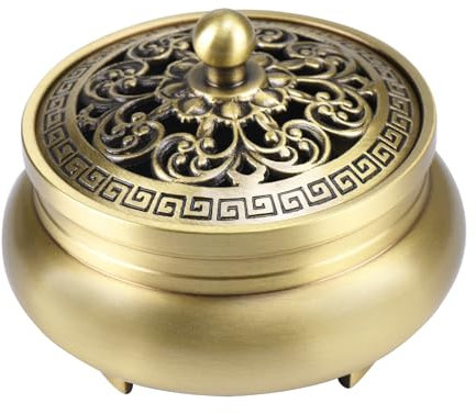 TAIYOU Brûleur d'encens vintage en laiton avec un support pour bâtons d'encens, brûleur en métal avec 9 pieds, fonctionne pour bâtons et cônes, mini porte-encens pour chambre à coucher, aromathérapie