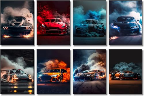 8 Stück Auto Posters SuperCar Poster CHIRON P1 911GT3 RS Art Prints For Walls Vintage Racing Car Sportwagen AutoPoster Supersportwagen JDM Auto Poster Wall Art For Boys Bedroom (Unframe,20 x 30 cm)