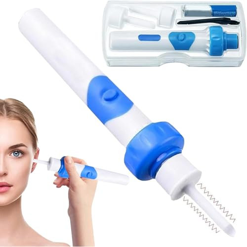 Oroclear Earwax Remover, Electric Ear Cleaner with 2 Pcs Silicone Replacement Heads& Batteries, Safe & Gentle Ear Suction Wax Remover Set