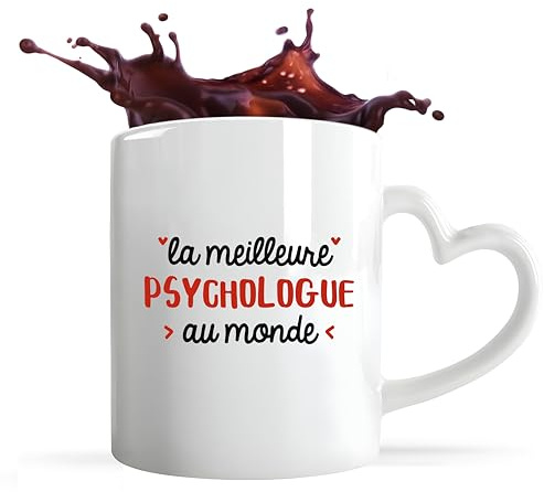 Otshirt Tasse Cœur La meilleure Psychologue | Mug | Idée Tasse Personnalisable en forme de Cœur Cadeau Anniversaire Fête Original Famille Travail Départ Collègue Retraite Noël.