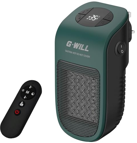 G-WILL Smart Plug in Heater 600W [Gen 2] (Green) - 4p/hr Running Cost, Wake-up Timer, Cuts 75% Energy, Ceramic Mini Portable Electric Space Fan Heater, Auto Thermostat, 4-Layer Safety System