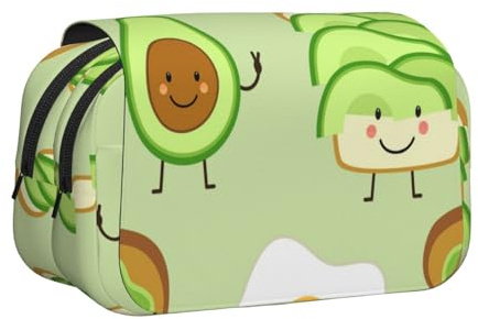 YOFIEN Trousse à Crayons Portable à Double Couche avec Motif Avocat, Pain grillé et œuf Frit