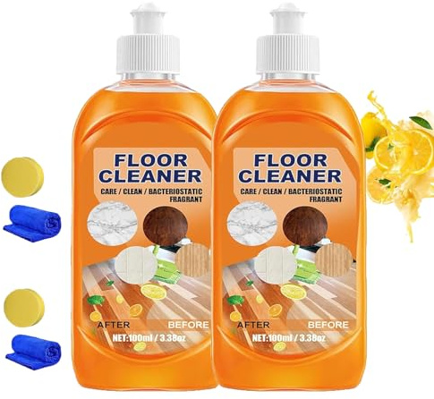 Floor Cleaner, 3.38 Oz/100ml Glossy Clean Floor Cleaners, Multipurpose Floor Cleaner Liquid, Powerful Decontamination, Household High-Performance Cleaner for Wood, Tile (2)