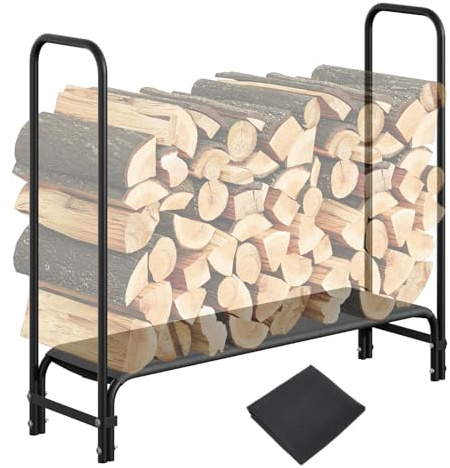 GarveeMore Kaminholzregal Metall Brennholzregal Stahlrahmen Holzregal ohne Wasserdichter Abdeckung Holzlager für Daraußen Garten Terrasse