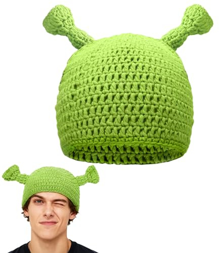 Meleager Unisex Strickmütze, Grün, Handgestrickt, geeignet für Cosplay, Karneval, Halloween, Herbst/Winter, Einheitsgröße