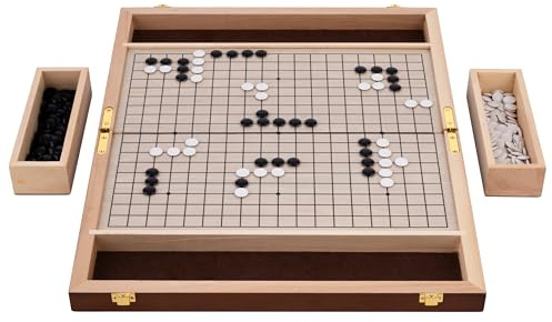 Engelhart-250415 – Gioco del Go Pieghevole – Goban Compatto 36,5 × 23 × 5 cm – 361 Pietre in Plastica 13 mm – Sacca in Feltro – Gioco da Tavolo Tradizionale Giapponese