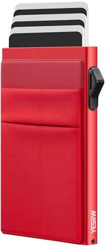 YESIIW Minimalistische Brieftasche-RFID-Schutz-Kartenhalter-Pop up Geldbörse-Schlankes Kartenetui mit Münzfach, Geldbörse Herren Klein Portmonee Slim Wallet for Men Rot