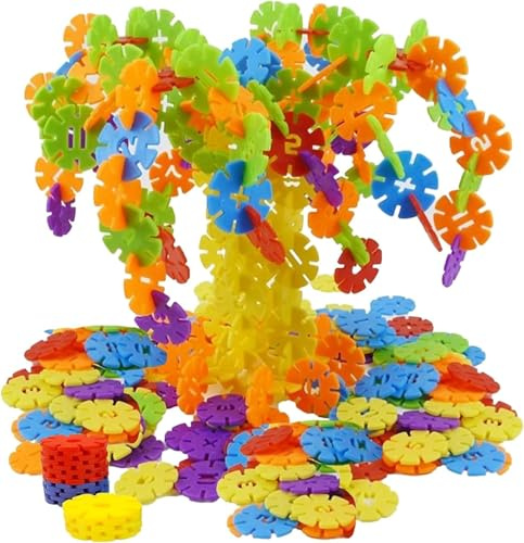 Dtenlur 500 Pcs Steckblumen PP Steckspielzeug, Deko Steckbausteine 3 cm Durchmesser Schneeflocken Bausteine Steckblumen Bunt Schneeflocken Bausteine für Kinder ab 4 Jahren