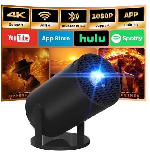 [App intégrée] Vidéoprojecteur 4K 1080P, Mini Projecteur Portable WiFi 6 BT 5.4, Projecteur Full HD 1080P Auto Correction Trapézoïdale Horizontale, Noir