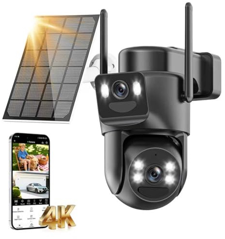 Inucam 4K Solar Security Camera Outdoor Wireless, 360° PTZ 5GHz/2.4GHz WiFi Security Camera for Home with Auto Tracking, Human Detection, Siren, 2 Lens, Color Night Vision, IP66, 5X Zoom