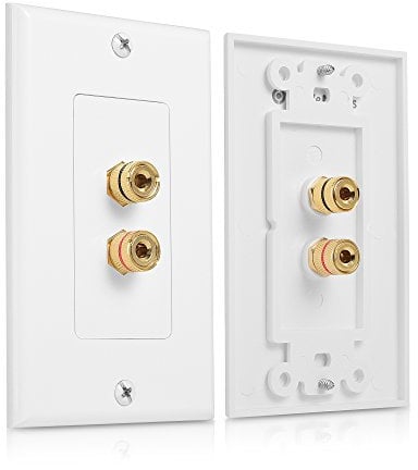 Cable Matters 2-Pack White Single Gang Speaker Wall Plate with Banana Plug and Screw Type Binding Post for 1 Speaker