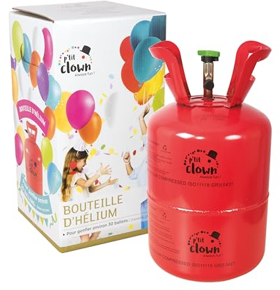 P'tit Clown - 25830 - Bouteille Hélium Jetable pour Ballons - Facile à Utiliser - Parfaite pour Décoration Fêtes, Anniversaire, Mariage, Baptême, Bal, Noël, Nouvel An - Pour 30 BALLONS (non inclus)