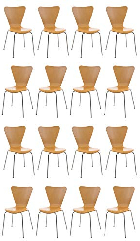 CLP 16x Konferenzstuhl Calisto Mit Holzsitz Und Stabilem Metallgestell I 16x Platzsparender Stapelstuhl, Farbe:Natur