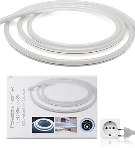 LED Universum 25 Meter Pro230 NeonFlex LED Streifen kaltweiß mit Netzanschlusskabel, IP65, 230 V, 9 W/m, 280 lm/m, für Innen- und Außenbereich