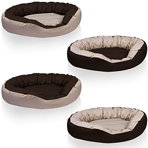BedDog® Hundebett Sunny 4in1, großes Hundekörbchen aus Cordura, waschbares Hundebett mit Rand, Hundekissen oval-rund, für drinnen und draußen, XL, Melange, beige-braun