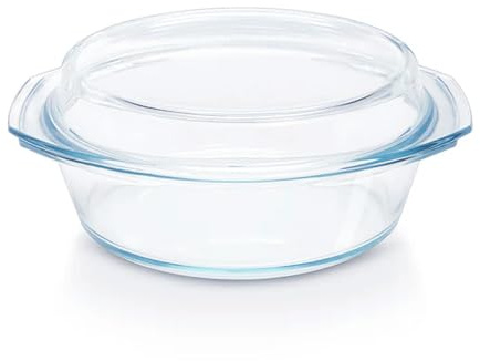 Borosil Glass Floral Oven and Microwave Safe Serving Bowl Casserole with Glass Lid, 2.5L, Transparent