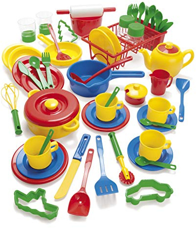 Dantoy Spielküche Zubehör Set 59-teilig – Kochtöpfe, Pfannen, Teller & Besteck | Rollenspiel Küche für Kinder ab 2 Jahren | Schadstofffrei, spülmaschinenfest, hergestellt in Dänemark