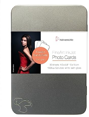 Hahnemühle Inkjet Fotokarten, Mini Foto-Postkarten, FineArt Baryta Satin, satinglänzend, weiß, 30 Blatt, 10x15cm