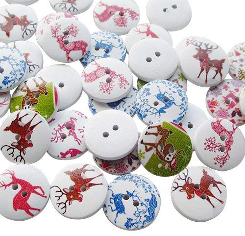 chenkou Craft 100 Santa Weihnachten Hirsch Holz Knöpfe 20 mm Nähen Mix viele